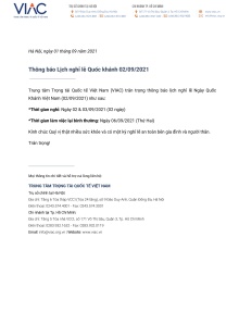 Thông báo Lịch nghỉ lễ Quốc khánh 02/09/2021