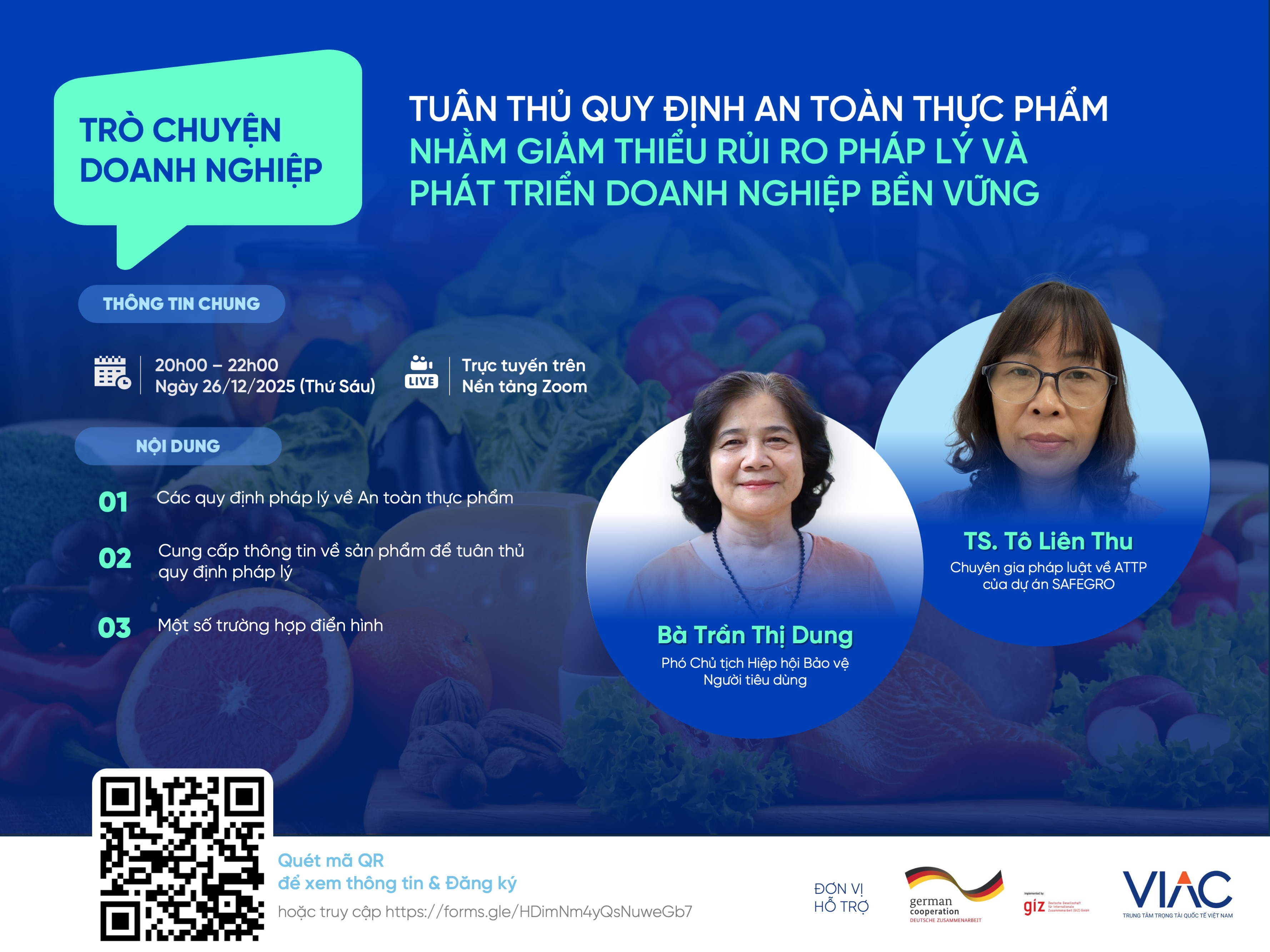[Sự kiện hỗ trợ] Trò chuyện Doanh nghiệp – "Tuân thủ quy định an toàn thực phẩm nhằm giảm thiểu rủi ro pháp lý và phát triển doanh nghiệp bền vững"