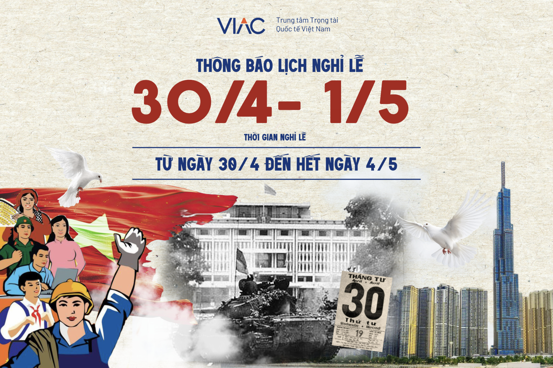 Thông báo lịch nghỉ lễ Ngày Giải phóng miền Nam (30/04) và Ngày Quốc tế Lao động (01/05) năm 2025 