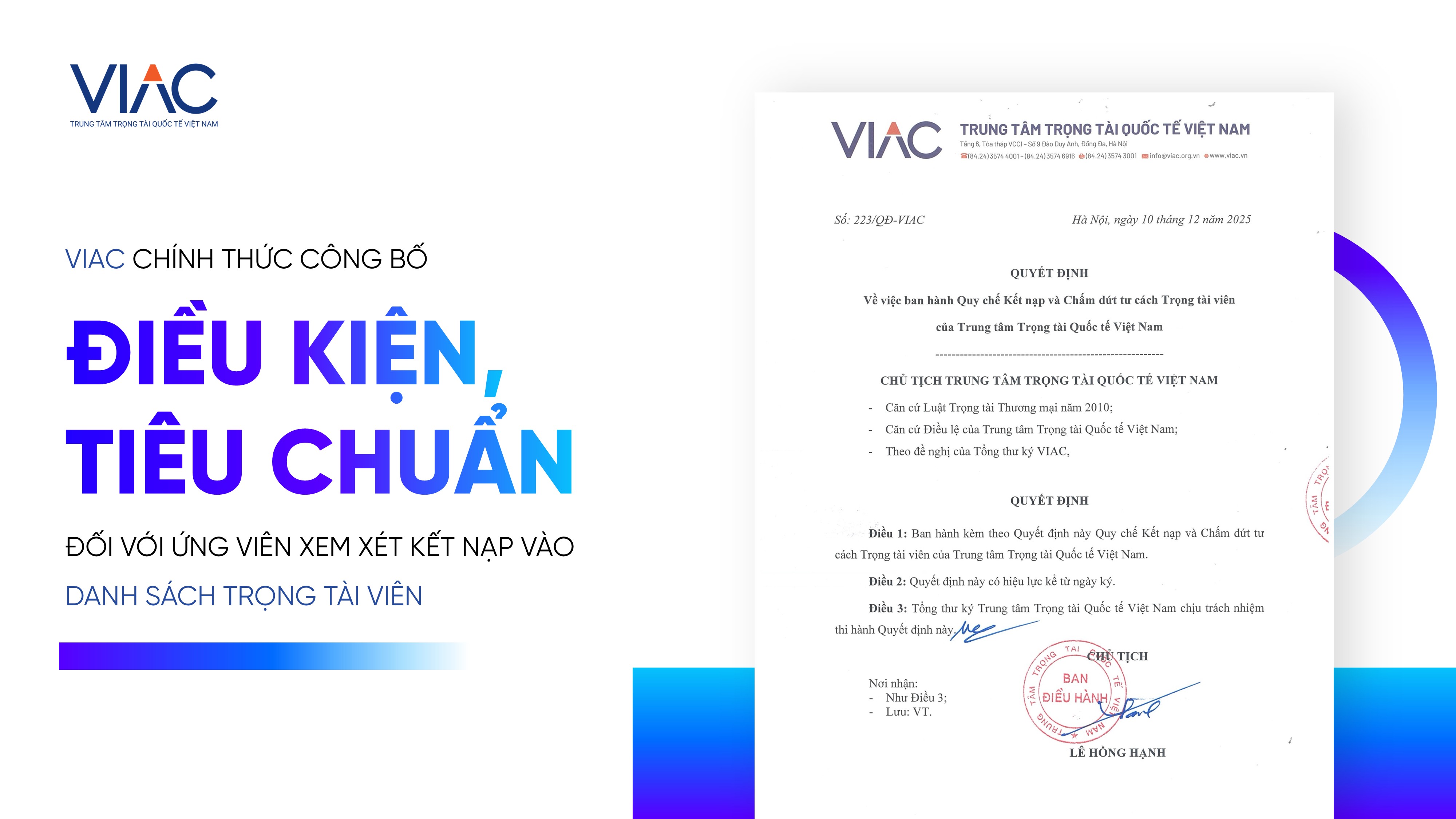 VIAC chính thức công bố Điều kiện, Tiêu chuẩn đối với Ứng viên xem xét kết nạp vào Danh sách Trọng tài viên