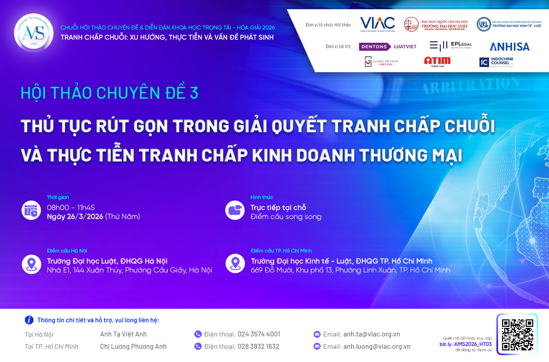 AMS 2026 l Hội thảo chuyên đề 03: “Thủ tục rút gọn trong giải quyết tranh chấp chuỗi và thực tiễn tranh chấp kinh doanh thương mại”.