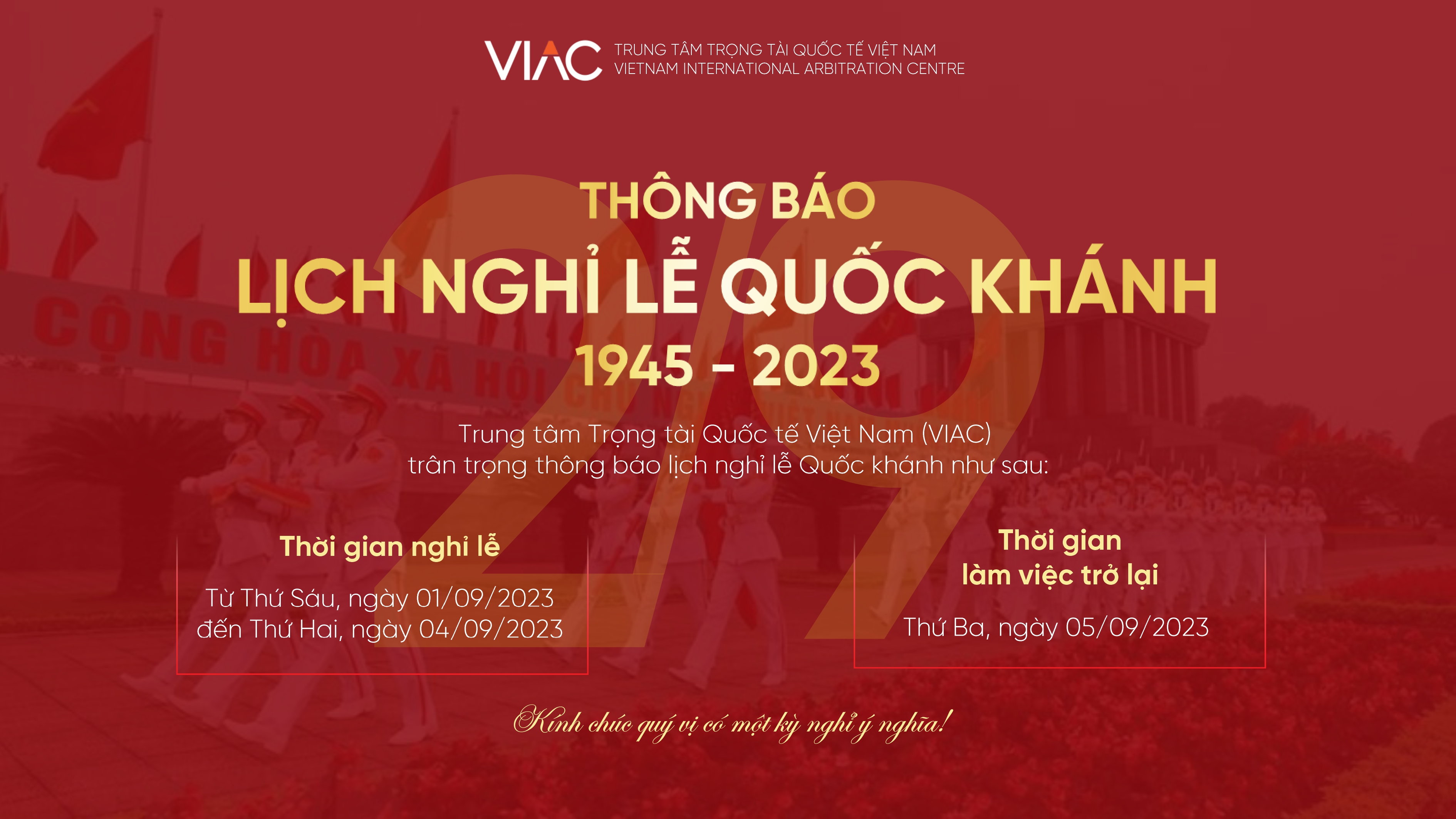 Thông báo Lịch nghỉ lễ Quốc khánh 02/09/2022