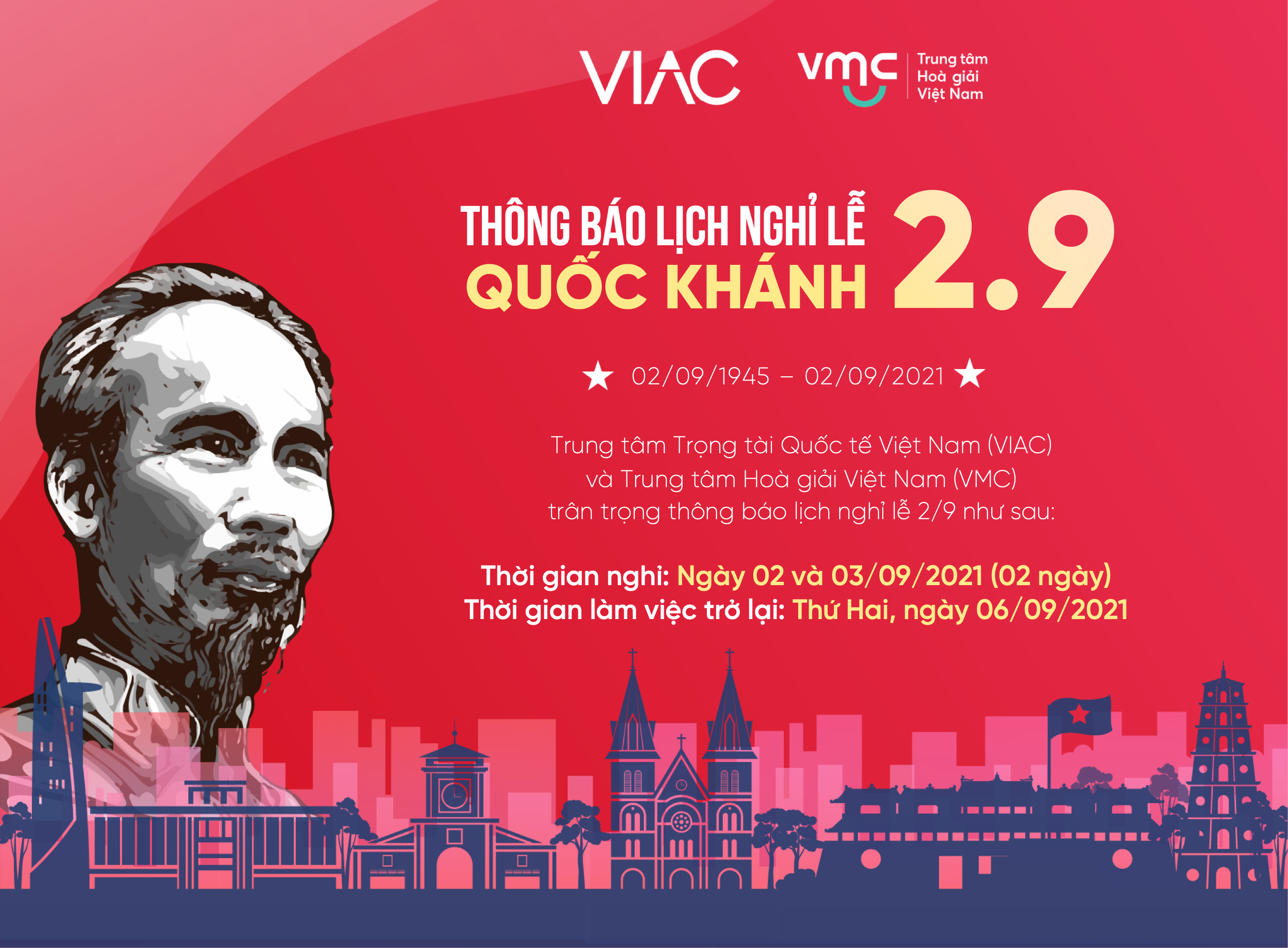 Thông báo Lịch nghỉ lễ Quốc khánh 02/09/2021
