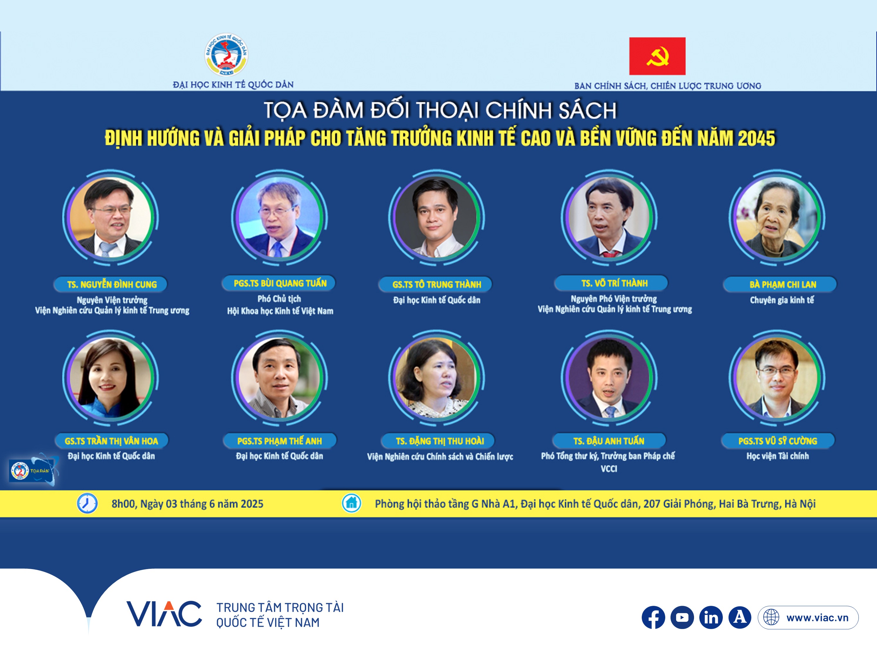 Trọng tài viên VIAC tham gia Tọa đàm đối thoại chính sách “Định hướng và Giải pháp cho Tăng trưởng kinh tế cao và bền vững đến năm 2045” của Đại học Kinh tế Quốc dân (NEU)